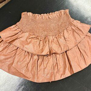 Mustard Seed Chocolate Brown Boutique Faux Leather Tiered Skirt, Size S